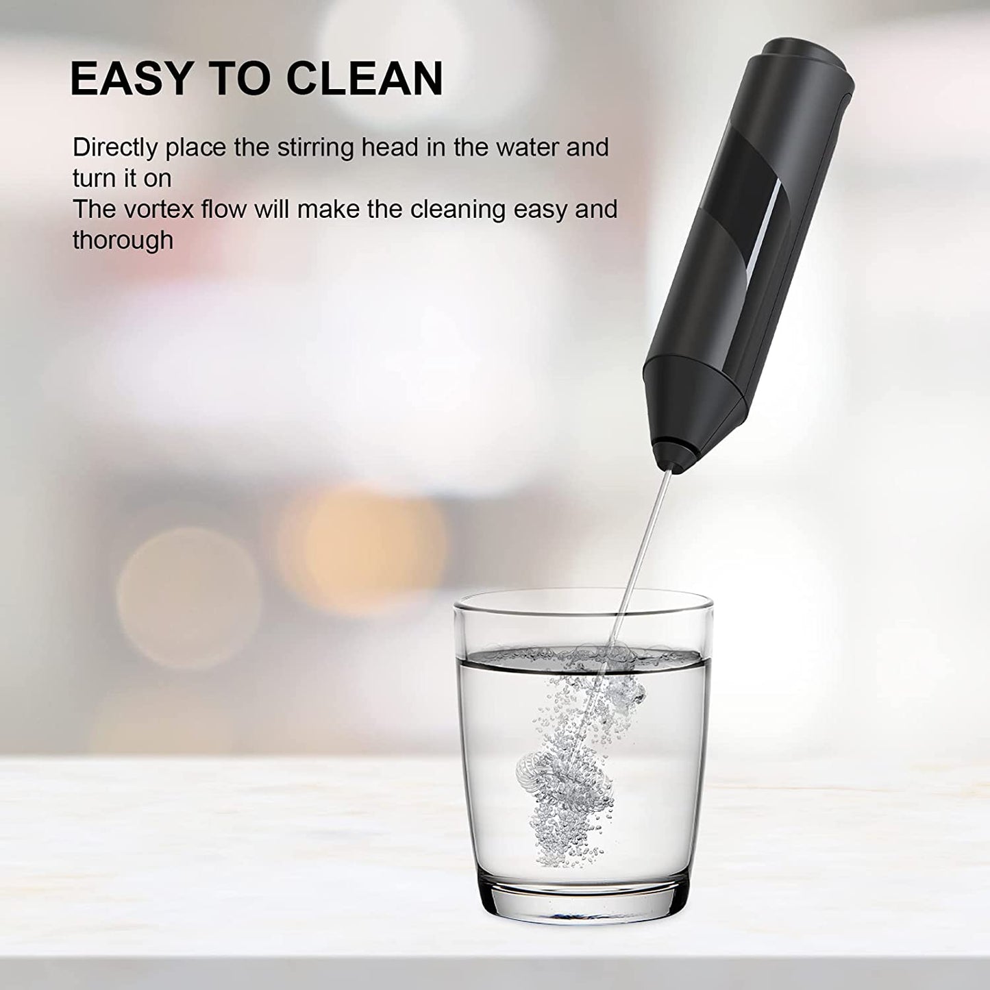 Electric Milk Frother Handheld with Stainless Steel Stand