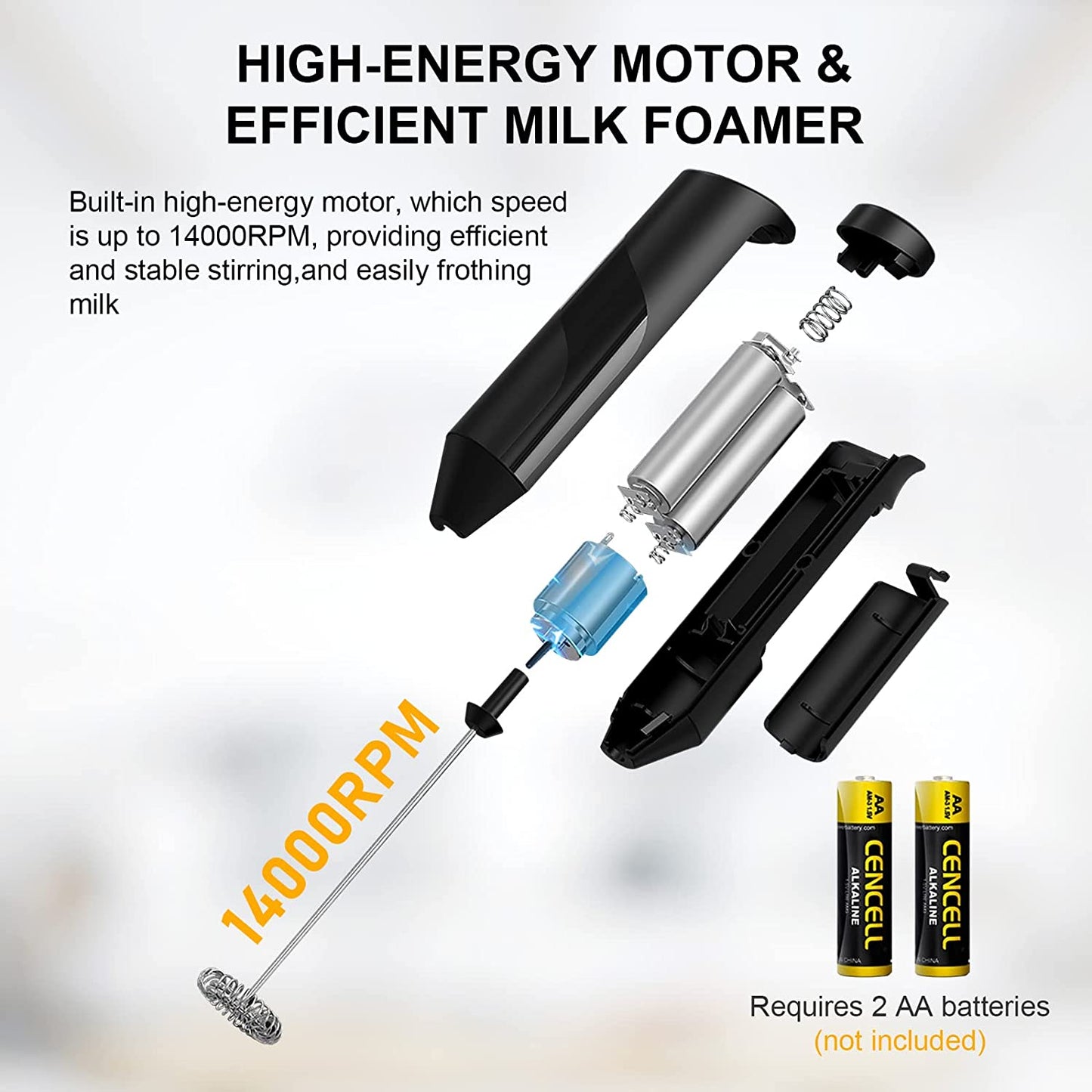Electric Milk Frother Handheld with Stainless Steel Stand
