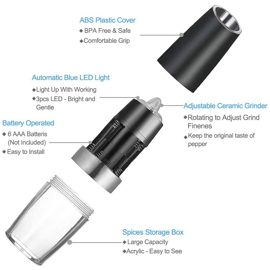 2-Pack: Gravity Electric Salt Pepper Grinder