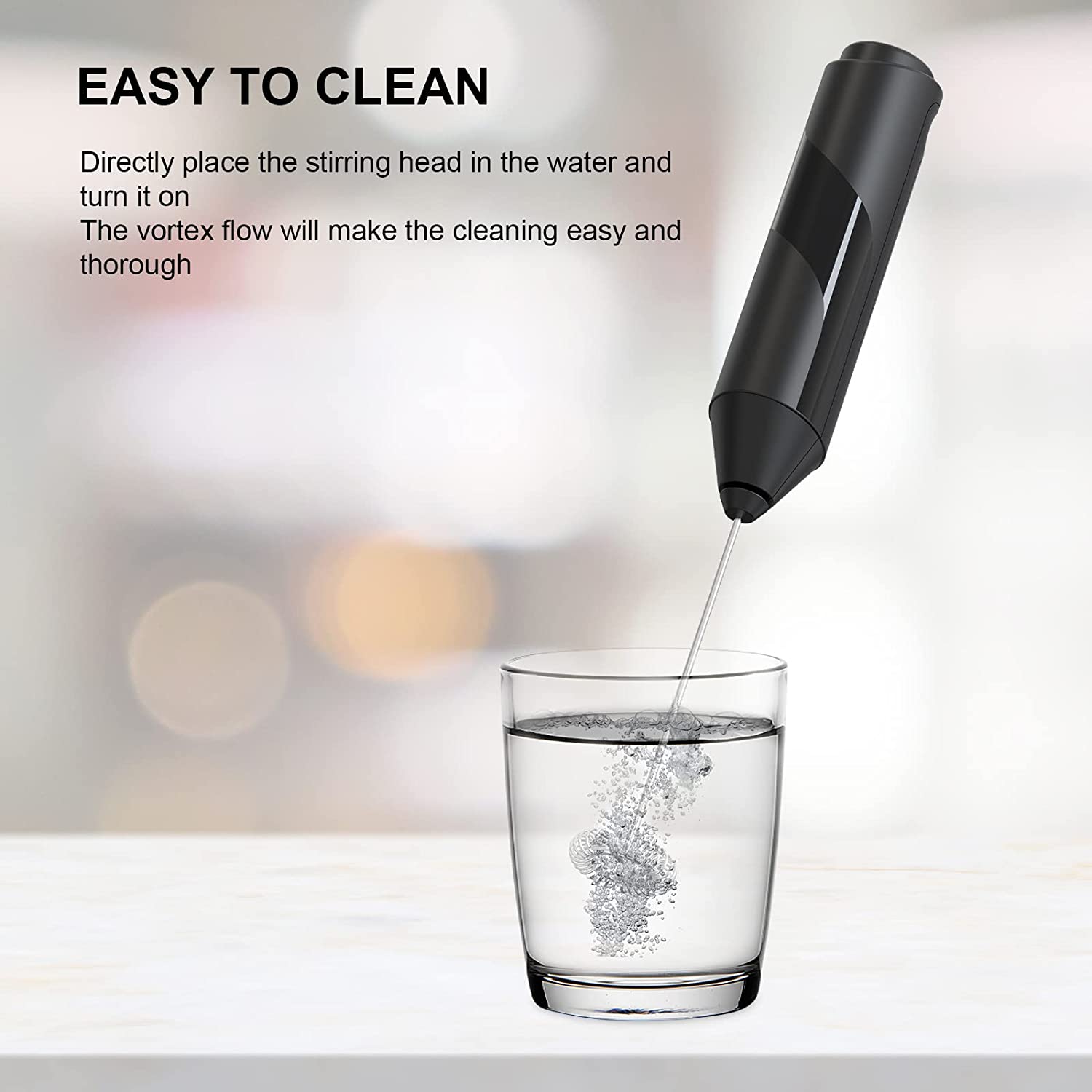 Electric Milk Frother Handheld with Stainless Steel Stand