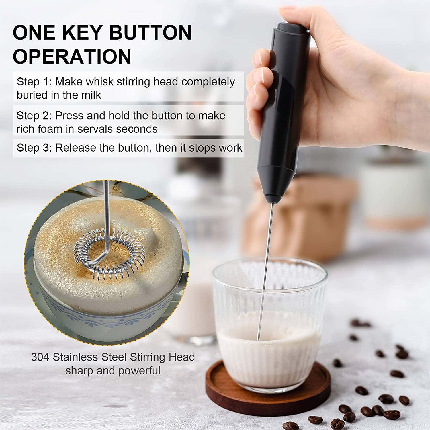 Electric Milk Frother Handheld with Stainless Steel Stand