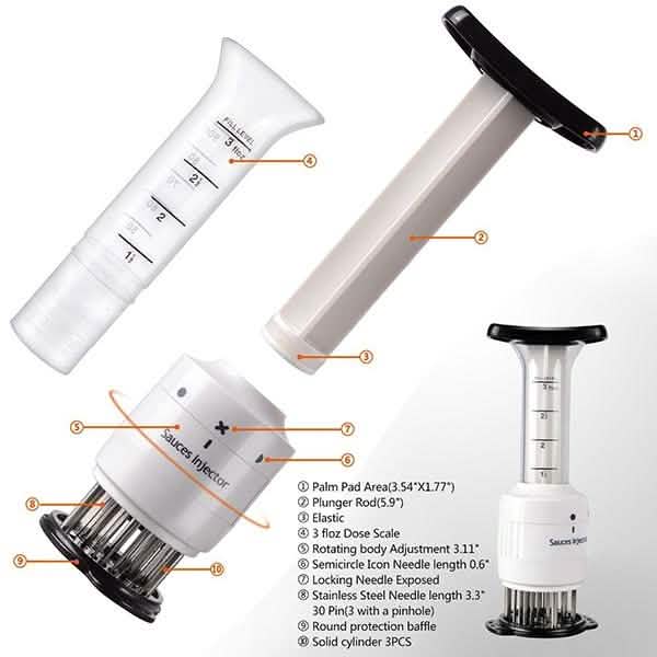 Stainless Steel Seasoning and Marinade Injector Needle Meat Tenderizer